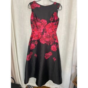 Anthropologie BHLDN Hope Satin Dress Black Red Floral A-Line Dress,‎ Size 4 EUC